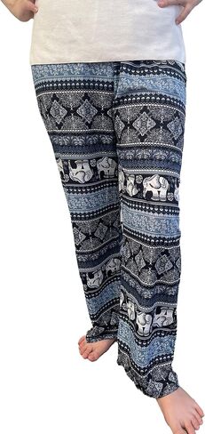 Trendy Thai Elephant Trousers - Elastic Waist with Drawstring - Women Animal Print Pants in Saudi Arabia