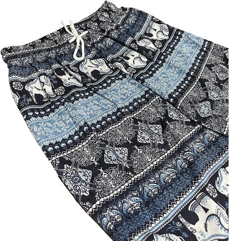 Trendy Thai Elephant Trousers - Elastic Waist with Drawstring - Women Animal Print Pants in Saudi Arabia