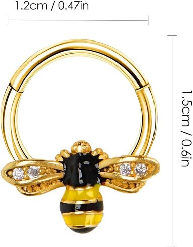18G Septum Jewelry Hinged Segment Ring Body Piercing Nose Hoop Lip Rings Nose Helix Cartilage Rook Earrings Cute Bee Tragus Daith Eyebrow Clicker Piercing Jewelry (Silver, Gold) in Saudi Arabia