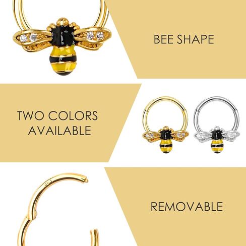 18G Septum Jewelry Hinged Segment Ring Body Piercing Nose Hoop Lip Rings Nose Helix Cartilage Rook Earrings Cute Bee Tragus Daith Eyebrow Clicker Piercing Jewelry (Silver, Gold) in Saudi Arabia