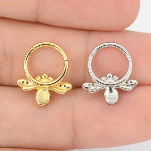 18G Septum Jewelry Hinged Segment Ring Body Piercing Nose Hoop Lip Rings Nose Helix Cartilage Rook Earrings Cute Bee Tragus Daith Eyebrow Clicker Piercing Jewelry (Silver, Gold) in Saudi Arabia