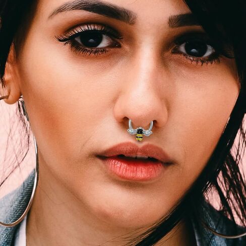 18G Septum Jewelry Hinged Segment Ring Body Piercing Nose Hoop Lip Rings Nose Helix Cartilage Rook Earrings Cute Bee Tragus Daith Eyebrow Clicker Piercing Jewelry (Silver, Gold) in Saudi Arabia