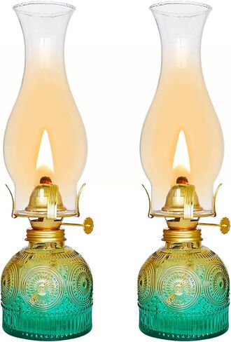 2 Pieces Large Chamber Oil Lamps, Glass Clear Color Kerosene Lamps for Indoor Use Home Decorative Hurricane Lamp Oil Lantern 11" Vintage Oil Lamp for Tabletop Decor Lighting in Saudi Arabia