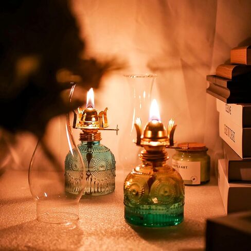 2 Pieces Large Chamber Oil Lamps, Glass Clear Color Kerosene Lamps for Indoor Use Home Decorative Hurricane Lamp Oil Lantern 11" Vintage Oil Lamp for Tabletop Decor Lighting in Saudi Arabia