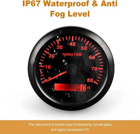 أجهزة قياس سرعة الدوران 85 مم 3.34 بوصة من WATERWICH، مجموعة أدوات قياس سرعة السيارة البحرية 0-8000 دورة في الدقيقة، 7 ألوان لشاحنة السيارات (أسود) in Saudi Arabia
