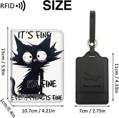 Passport Holder With Luggage Tag Set, Passport Cover With RFID Blocking, Multi-slot Passport Wallet, Waterproof Leather Travel Document Holder for Women Men, Funny Black Cat Passport Case in Saudi Arabia