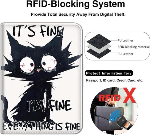 Passport Holder With Luggage Tag Set, Passport Cover With RFID Blocking, Multi-slot Passport Wallet, Waterproof Leather Travel Document Holder for Women Men, Funny Black Cat Passport Case in Saudi Arabia