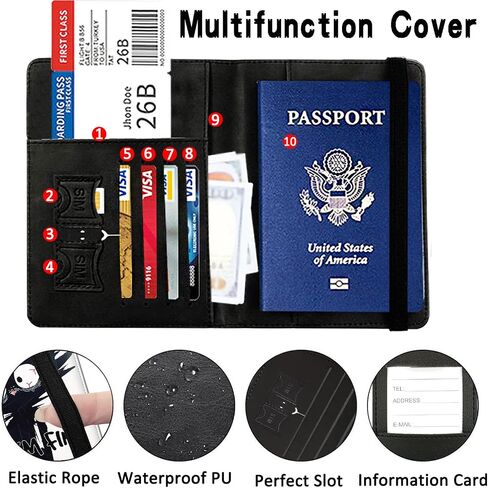 Passport Holder With Luggage Tag Set, Passport Cover With RFID Blocking, Multi-slot Passport Wallet, Waterproof Leather Travel Document Holder for Women Men, Funny Black Cat Passport Case in Saudi Arabia