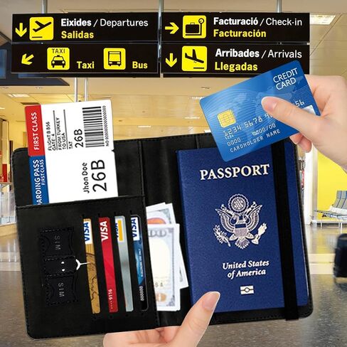 حامل جواز السفر مع مجموعة بطاقات الأمتعة، غطاء جواز السفر مع حجب RFID، محفظة جواز السفر متعددة الفتحات، حامل مستندات السفر من الجلد المقاوم للماء للنساء والرجال، حافظة جواز سفر مضحكة على شكل قطة سوداء in Kuwait