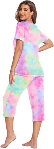 Ekouaer 2 Pack Women's Sleepwear Capri Pajama Sets Short Sleeve Two-Piece Pjs V Neck Tops & Capri Pants with Pockets S-3XL in Saudi Arabia