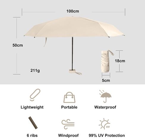 Umbrella Small Mini Umbrella, Lightweight Folding Compact Travel Umbrella Portable Parasol for Backpack Purse - Sun & Rain Pocket UV Umbrellas for Kids Girls Boys Women in Saudi Arabia
