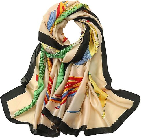وشاح حريري خفيف الوزن للنساء، وشاح طويل كبير من الساتان مطبوع عصري متعدد الأغراض، شال ملون واقي من الشمس مناسب للسفر اليومي في الصيف والخريف (33.46 * 73.62 بوصة) in Kuwait