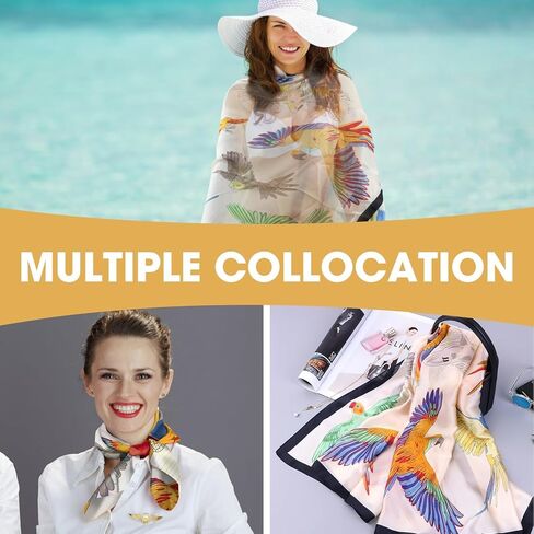 وشاح حريري خفيف الوزن للنساء، وشاح طويل كبير من الساتان مطبوع عصري متعدد الأغراض، شال ملون واقي من الشمس مناسب للسفر اليومي في الصيف والخريف (33.46 * 73.62 بوصة) in Kuwait