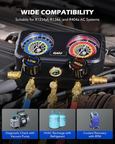 مجموعة قياس تشخيصية متعددة من Orion Motor Tech R1234yf AC لشحن غاز التبريد، 3 مقاييس HVAC مع خراطيم لـ R1234yf R404a R134a، أداة إصلاح خط التيار المتردد، وصلات سريعة وختم ذاتي يمكن الاستفادة منه in Kuwait