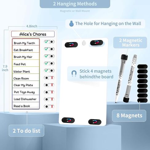 2 Pcs Chore Chart for Kids: Dry Erase My Chores Slider Chart, Magnetic Visual Schedule for Fridge, Kids Daily Checklist - ADHD Tools: to Do List and Routine Chart for Multiple Kids (Rainbow 2-pack) in Saudi Arabia