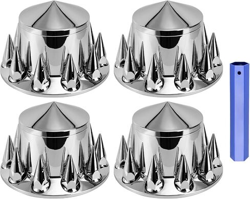 Spiked Wheel Covers for Semi Trucks - 2 Front and 4 Rear Axle Hub Covers with 33mm Thread-On Chrome Lug Nut Covers for Semi Truck (Installation Tool Included) in Saudi Arabia