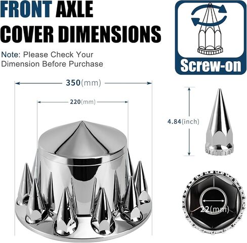 Spiked Wheel Covers for Semi Trucks - 2 Front and 4 Rear Axle Hub Covers with 33mm Thread-On Chrome Lug Nut Covers for Semi Truck (Installation Tool Included) in Saudi Arabia