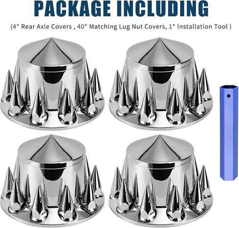 Spiked Wheel Covers for Semi Trucks - 2 Front and 4 Rear Axle Hub Covers with 33mm Thread-On Chrome Lug Nut Covers for Semi Truck (Installation Tool Included) in Saudi Arabia