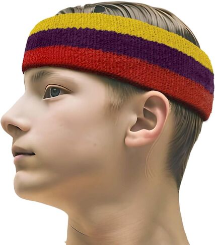 3 Color Striped Terry Sports Sweat Headband, Wristband Set in Saudi Arabia