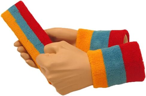 3 Color Striped Terry Sports Sweat Headband, Wristband Set in Saudi Arabia