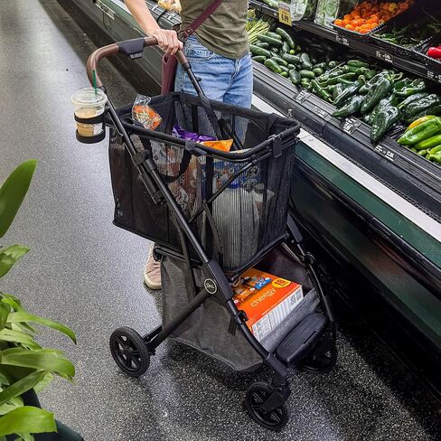 Personal Luxury Folding Shopping Cart On Premium Wheels – Ultra Lightweight Aluminum Frame – Removable Shopping Bag with Carry Strap & Lower Grocery Storage 75Lbs Capacity (Shadow v2) in Kuwait