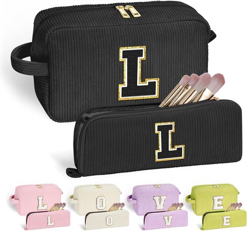 YOOLIFE Makeup Bag Personalized Gifts - Travel Makeup Bag Cute Pink Makeup Bag Make Up Bag Makeup Pouch Monogram Makeup Bag Travel Toiletry Tag Birthday Gifts Bridesmaid Gifts for Women Her Letter M in Kuwait