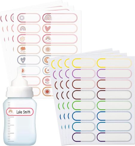 Baby Bottle Labels for Daycare Supplies, 126PCS Waterproof Name Labels for Kids School Stuff Self-Laminating Dishwasher Safe Personalized Name Stickers Tags for Water Bottle Sippy Cup Lunch Box in Saudi Arabia