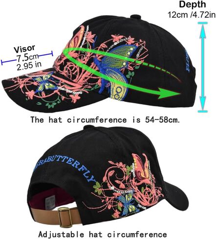 Women's Adjustable Trucker Hat Cute Trendy Embroidered Butterfly Baseball Cap in Saudi Arabia