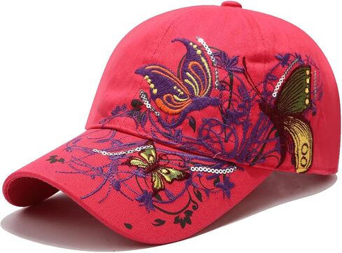 Women's Adjustable Trucker Hat Cute Trendy Embroidered Butterfly Baseball Cap in Saudi Arabia