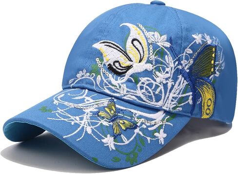 Women's Adjustable Trucker Hat Cute Trendy Embroidered Butterfly Baseball Cap in Saudi Arabia