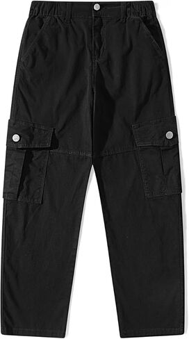 Girls Cargo Pants Wide Leg Streetwear Cute with Pockets Joggers 4-12 Year Army Green in Saudi Arabia