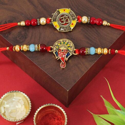 TIED RIBBONS Rakhi for Brother Set of 2 Rakhi Set | Greeting Card | Roli Tikka - Raksha bandhan Rakhi Bracelet for Brother Rakhi 2 Set | Rakhi for Bhaiya | Rakhi Thread in Saudi Arabia