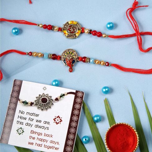 TIED RIBBONS Rakhi for Brother Set of 2 Rakhi Set | Greeting Card | Roli Tikka - Raksha bandhan Rakhi Bracelet for Brother Rakhi 2 Set | Rakhi for Bhaiya | Rakhi Thread in Saudi Arabia