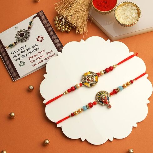 TIED RIBBONS Rakhi for Brother Set of 2 Rakhi Set | Greeting Card | Roli Tikka - Raksha bandhan Rakhi Bracelet for Brother Rakhi 2 Set | Rakhi for Bhaiya | Rakhi Thread in Saudi Arabia