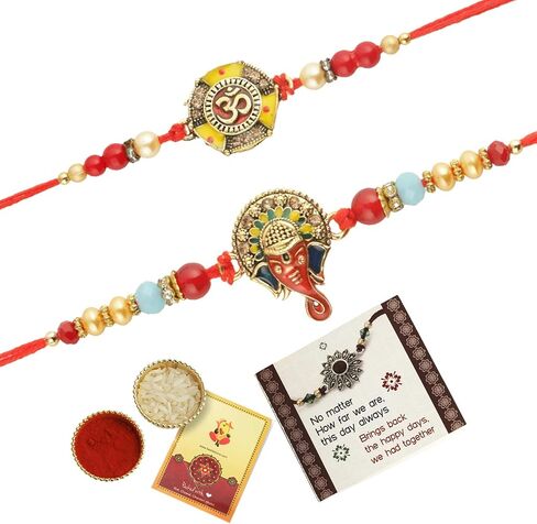 TIED RIBBONS Rakhi for Brother Set of 2 Rakhi Set | Greeting Card | Roli Tikka - Raksha bandhan Rakhi Bracelet for Brother Rakhi 2 Set | Rakhi for Bhaiya | Rakhi Thread in Saudi Arabia