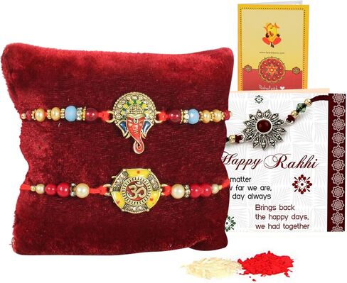 TIED RIBBONS Rakhi for Brother Set of 2 Rakhi Set | Greeting Card | Roli Tikka - Raksha bandhan Rakhi Bracelet for Brother Rakhi 2 Set | Rakhi for Bhaiya | Rakhi Thread in Saudi Arabia