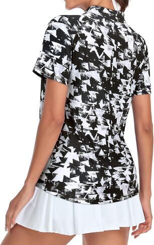 قمصان بولو جولف نسائية من Tanst Sky بسحاب وأكمام قصيرة وياقة غير متماثلة وملابس للتمارين الرياضية ماصة للرطوبة in Kuwait