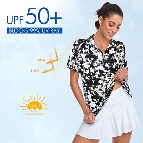 قمصان بولو جولف نسائية من Tanst Sky بسحاب وأكمام قصيرة وياقة غير متماثلة وملابس للتمارين الرياضية ماصة للرطوبة in Kuwait