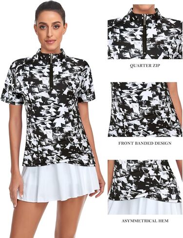 قمصان بولو جولف نسائية من Tanst Sky بسحاب وأكمام قصيرة وياقة غير متماثلة وملابس للتمارين الرياضية ماصة للرطوبة in Kuwait