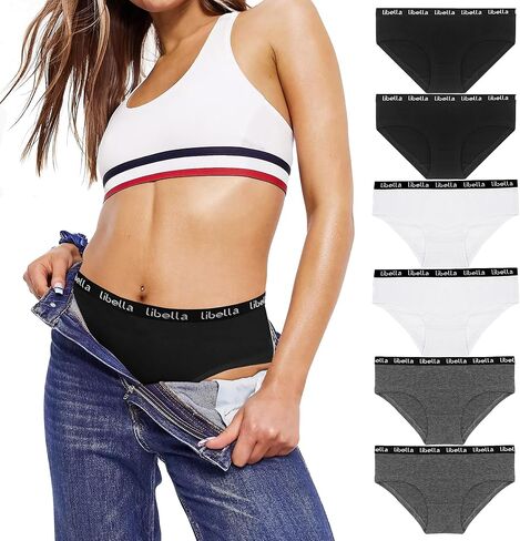 Womens Underwear Cotton Hipster Panties Breathable Ladies Stretch Mid Rise Briefs Workout Waistband in Saudi Arabia
