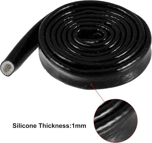 X AUTOHAUX 1/2" ID x 10FT Heat Shielded Fire Sleeve Silicone Coated Fiberglass Tape for Automotive Hose Lines Wires Electrical Wiring Black in Saudi Arabia