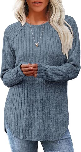 Saloogoe Long Sleeve Shirts for Women Tunic Tops for Women Loose Fit Dressy Crew Neck Pullover Basic Sweaters for Women 2024 in Saudi Arabia