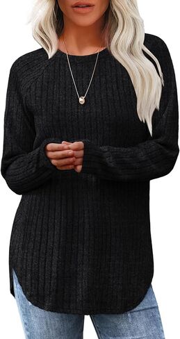 Saloogoe Long Sleeve Shirts for Women Tunic Tops for Women Loose Fit Dressy Crew Neck Pullover Basic Sweaters for Women 2024 in Saudi Arabia