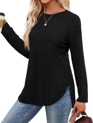 Saloogoe Long Sleeve Shirts for Women Tunic Tops for Women Loose Fit Dressy Crew Neck Pullover Basic Sweaters for Women 2024 in Saudi Arabia