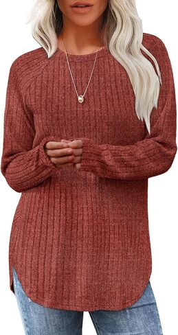 Saloogoe Long Sleeve Shirts for Women Tunic Tops for Women Loose Fit Dressy Crew Neck Pullover Basic Sweaters for Women 2024 in Saudi Arabia