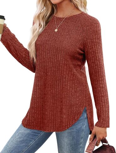 Saloogoe Long Sleeve Shirts for Women Tunic Tops for Women Loose Fit Dressy Crew Neck Pullover Basic Sweaters for Women 2024 in Saudi Arabia