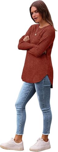 Saloogoe Long Sleeve Shirts for Women Tunic Tops for Women Loose Fit Dressy Crew Neck Pullover Basic Sweaters for Women 2024 in Saudi Arabia