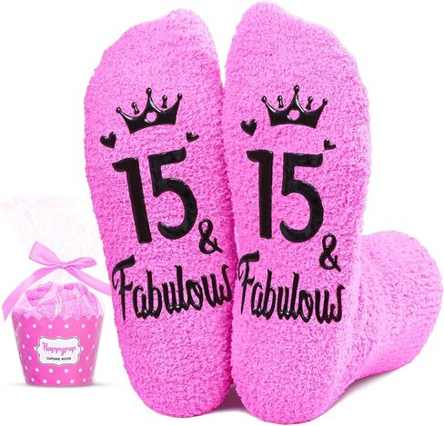 HAPPYPOP 15th Birthday Gifts Ideas Socks - 15 Year Old Birthday Presents for Girls, Happy Birthday Socks for 15 Year Olds in Saudi Arabia