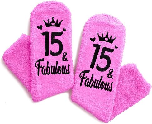 HAPPYPOP 15th Birthday Gifts Ideas Socks - 15 Year Old Birthday Presents for Girls, Happy Birthday Socks for 15 Year Olds in Saudi Arabia