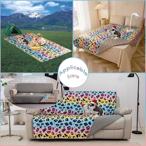 100% Waterproof Dog Bed Cover 52x82 inch Reversible Changing Pad Reusable Camping Mat for Kids/Pet/Dog/Cat Washable Geometric Embroidery Blanket Patchwork Rainbow Dog Paw Printed+Gray in Saudi Arabia